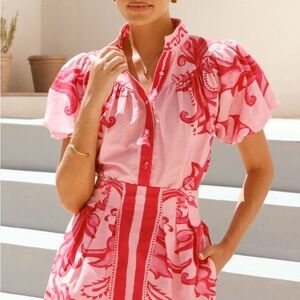 Pink and Red Floral Women's skirt and blouse set